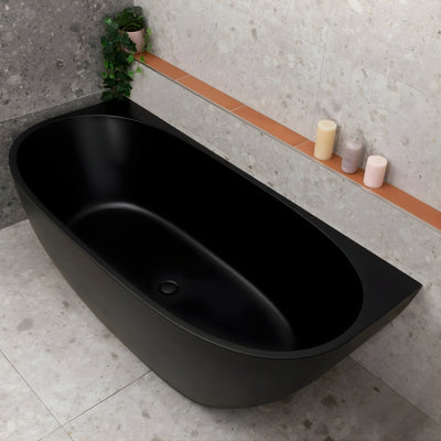 ENFLAIR BYRON EGG BACK TO WALL FREESTANDING BATH WITH OVERFLOW MATTE BLACK (MULTIPLE SIZES AVAILABLE)