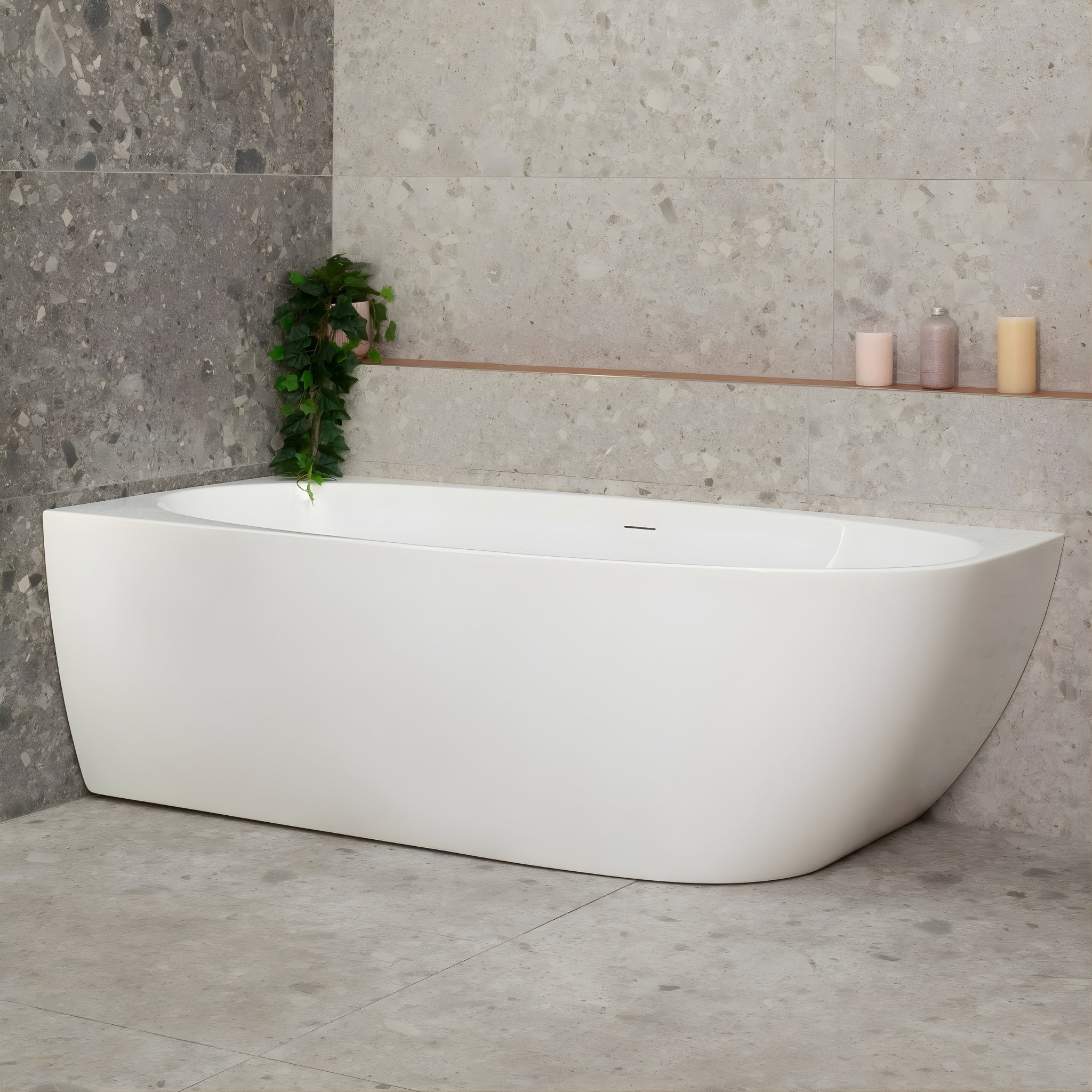 ENFLAIR BYRON EGG LEFT CORNER FREESTANDING BATH WITH OVERFLOW GLOSS WHITE (MULTIPLE SIZES AVAILABLE)