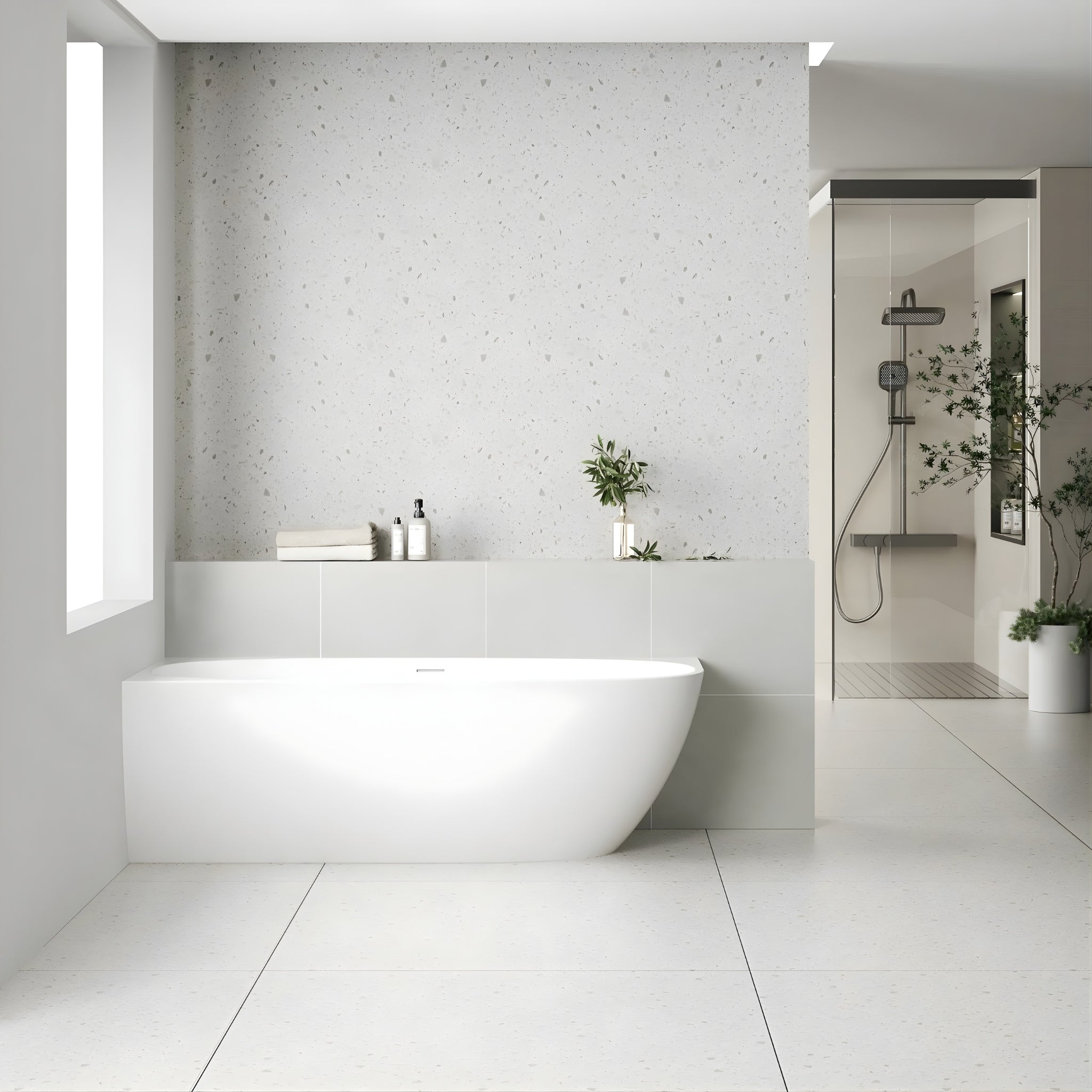 ENFLAIR BYRON EGG LEFT CORNER FREESTANDING BATH WITH OVERFLOW MATTE WHITE (MULTIPLE SIZES AVAILABLE)