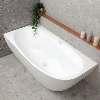 ENFLAIR BYRON EGG LEFT CORNER FREESTANDING BATH WITH OVERFLOW MATTE WHITE (MULTIPLE SIZES AVAILABLE)