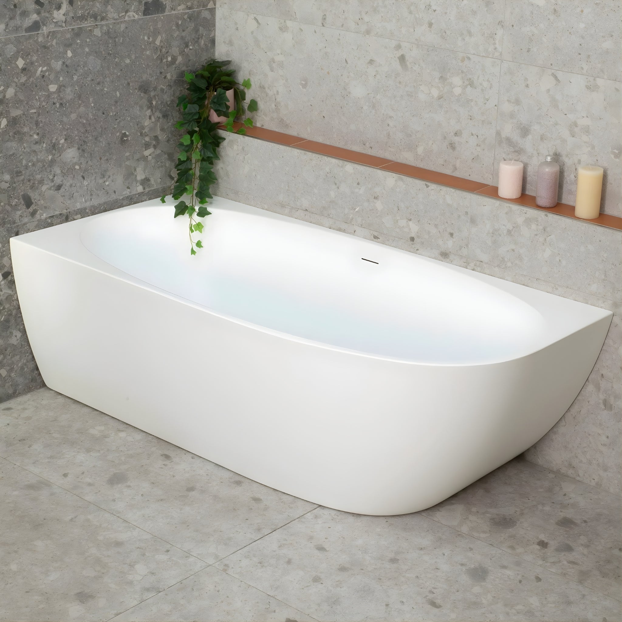 ENFLAIR BYRON EGG LEFT CORNER FREESTANDING BATH WITH OVERFLOW MATTE WHITE (MULTIPLE SIZES AVAILABLE)