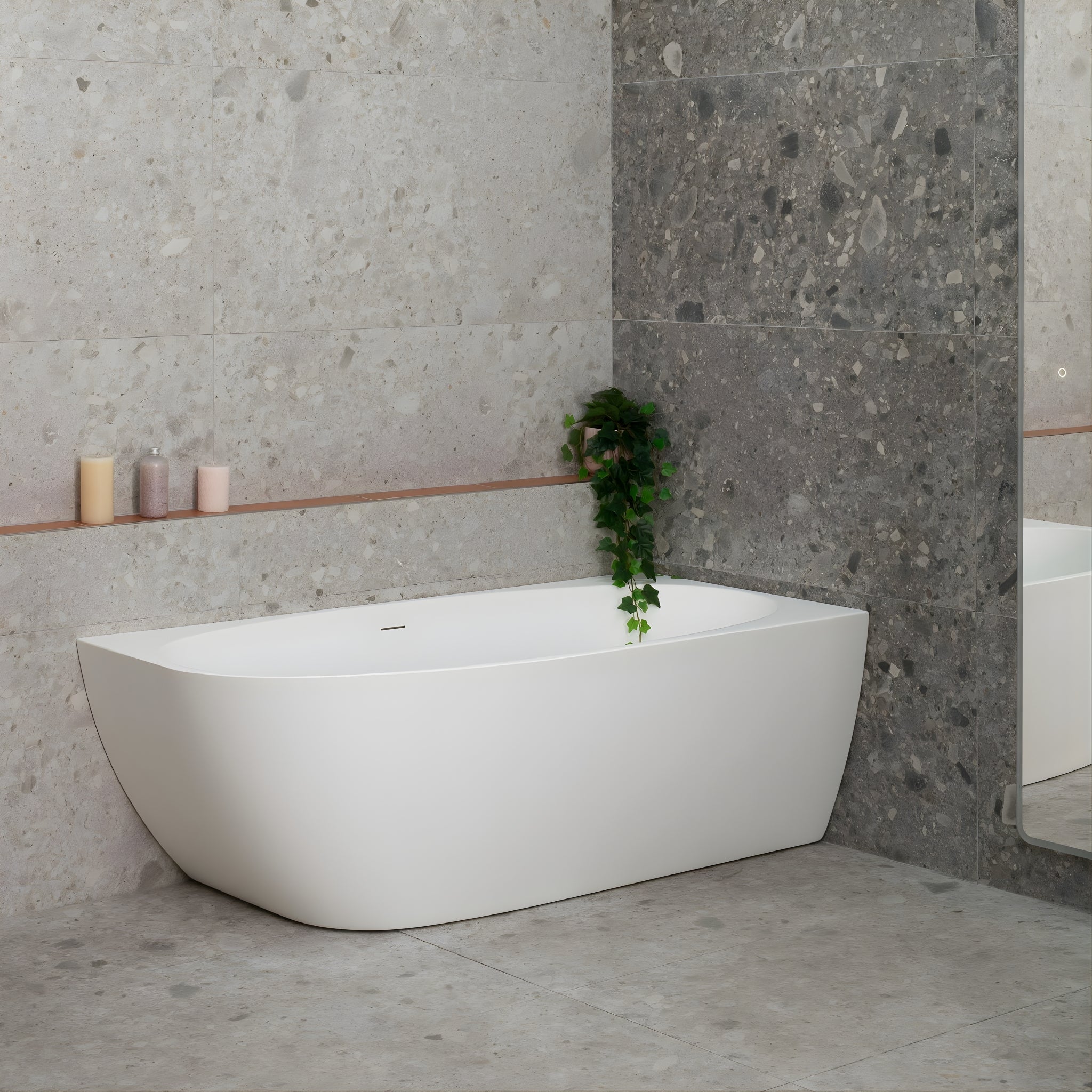 ENFLAIR BYRON EGG RIGHT CORNER FREESTANDING BATH WITH OVERFLOW MATTE WHITE (MULTIPLE SIZES AVAILABLE)