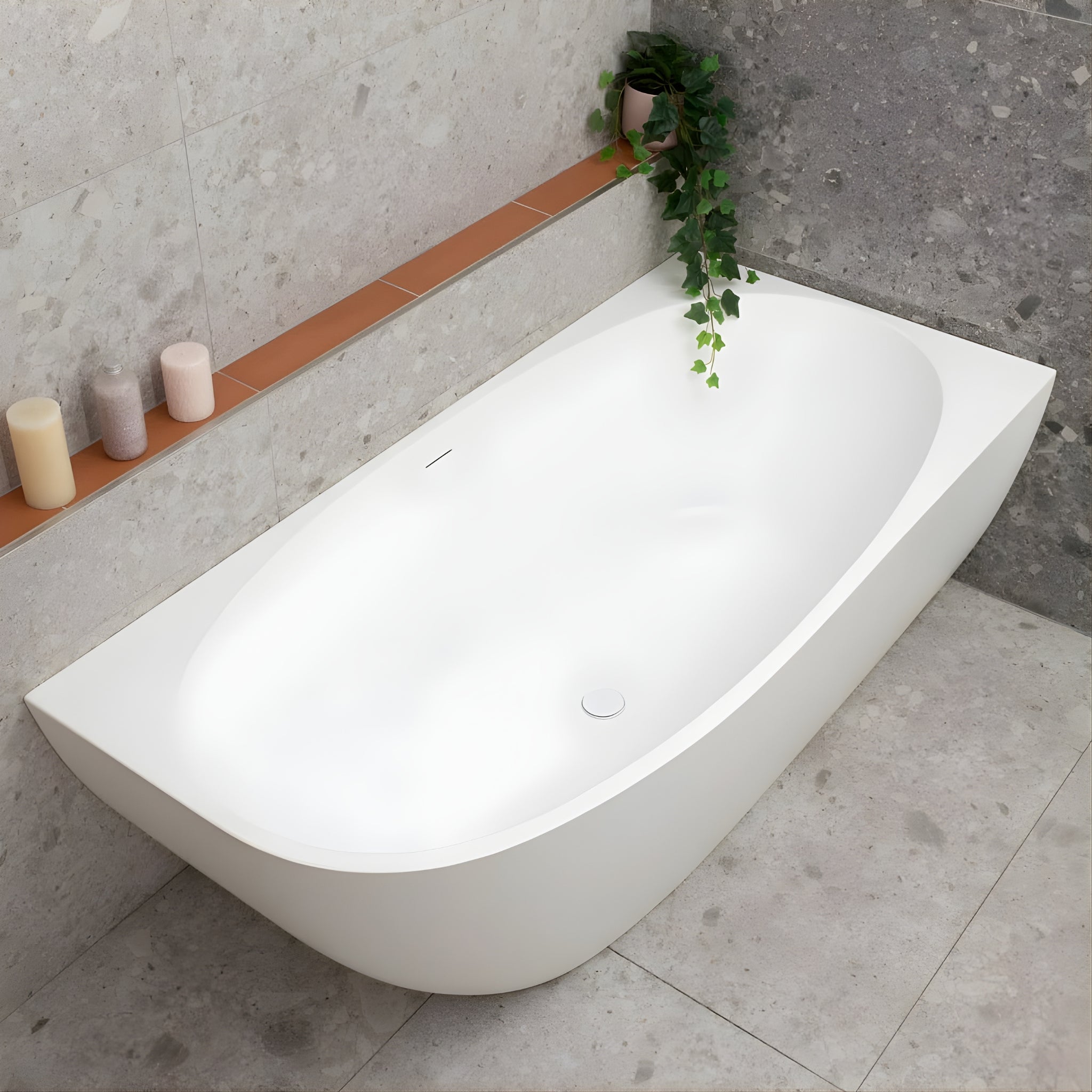 ENFLAIR BYRON EGG RIGHT CORNER FREESTANDING BATH WITH OVERFLOW MATTE WHITE (MULTIPLE SIZES AVAILABLE)