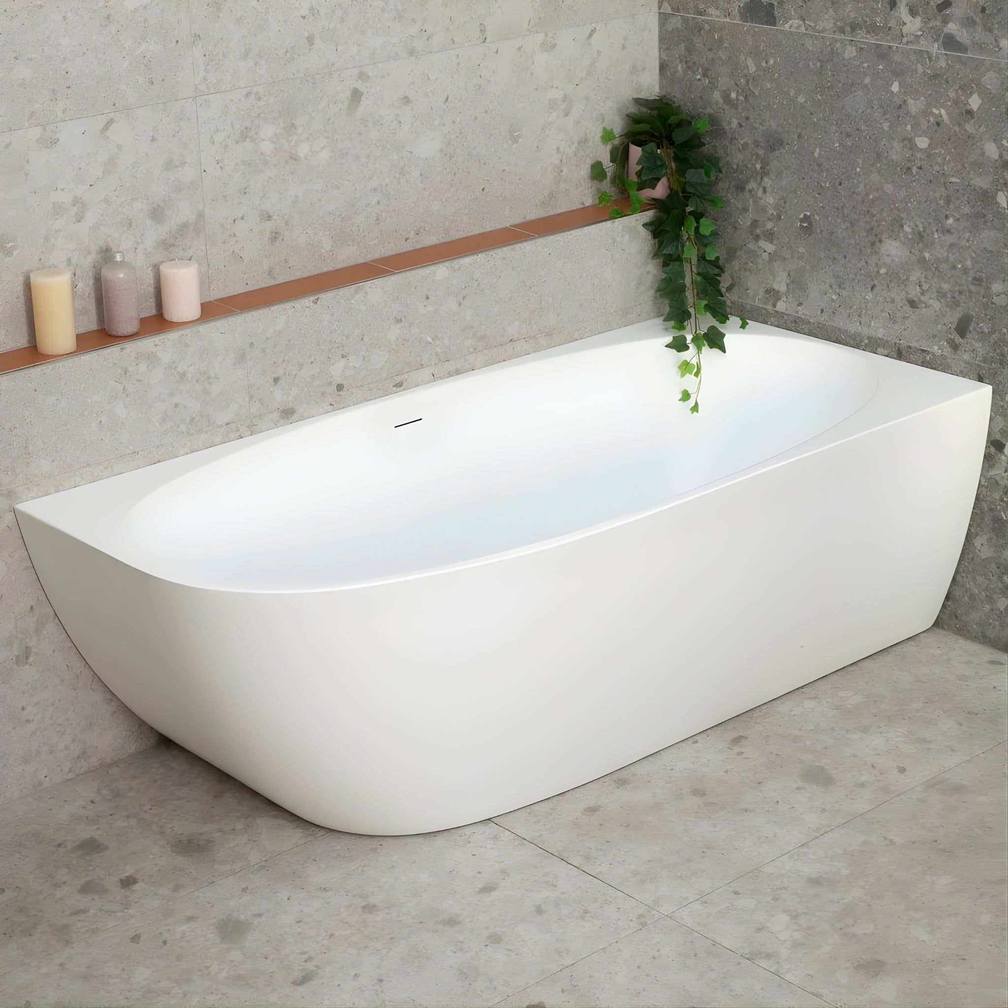 ENFLAIR BYRON EGG RIGHT CORNER FREESTANDING BATH WITH OVERFLOW MATTE WHITE (MULTIPLE SIZES AVAILABLE)