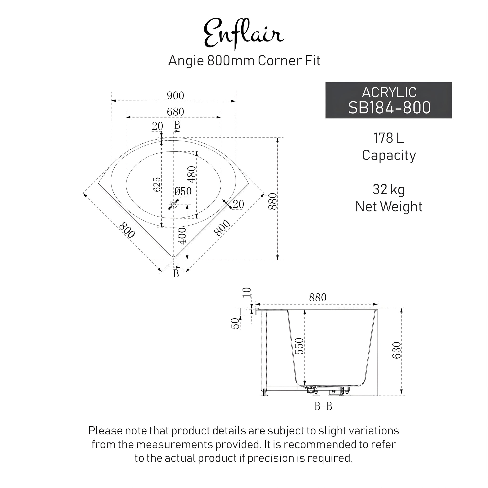 ENFLAIR ANGIE CORNER-FIT JAPANESE SOAKING BATHTUB MATTE WHITE (AVAILABLE IN 800MM AND 1000MM)