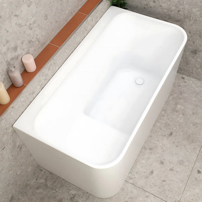 ENFLAIR ESTUS BACK TO WALL BATHTUB WITH SEAT GLOSS WHITE (AVAILABLE IN 1200MM AND 1300MM)