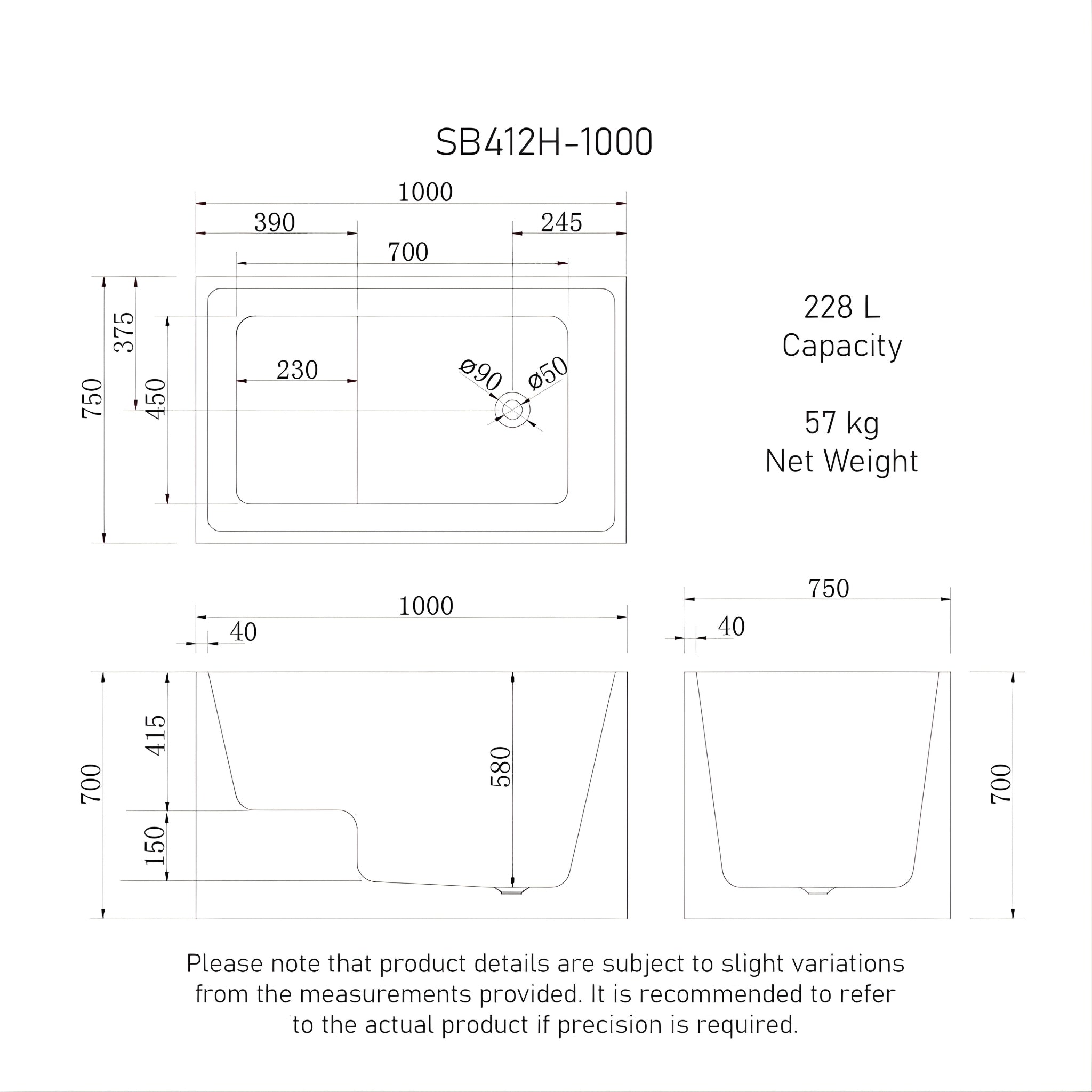 ENFLAIR HICUBE JAPANESE MULTI-FIT BATHTUB GLOSS WHITE (AVAILABLE IN 900MM AND 1000MM)