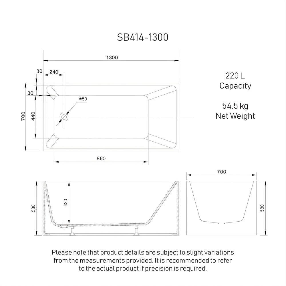 ENFLAIR CUBIX MULTI-FIT BATHTUB GLOSS WHITE (MULTIPLE SIZES AVAILABLE)