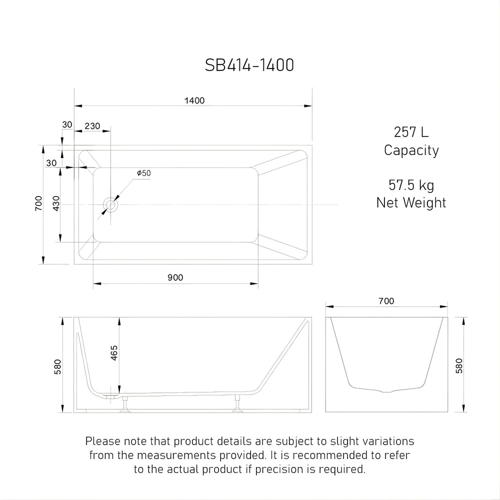 ENFLAIR CUBIX MULTI-FIT BATHTUB GLOSS WHITE (MULTIPLE SIZES AVAILABLE)