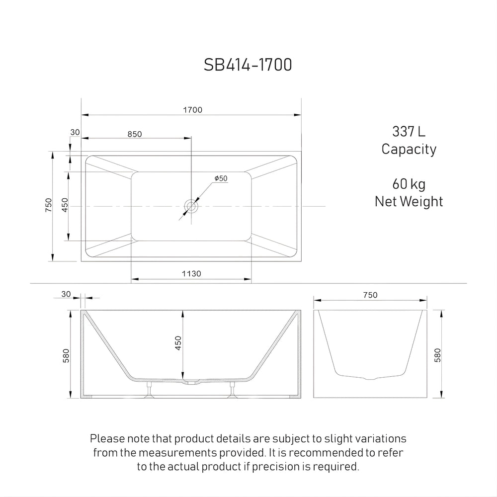 ENFLAIR CUBIX MULTI-FIT BATHTUB GLOSS WHITE (MULTIPLE SIZES AVAILABLE)