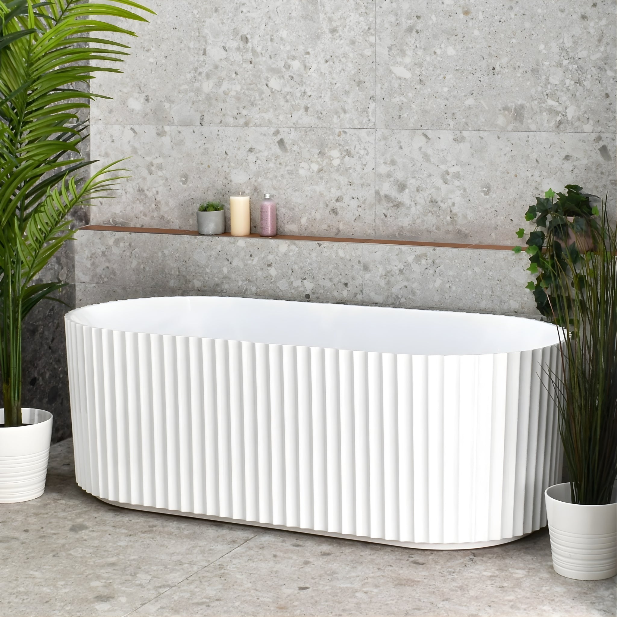 ENFLAIR AGORA GROOVE FLUTED FREESTANDING BATHTUB MATTE WHITE (AVAILABLE IN 1500MM AND 1700MM)