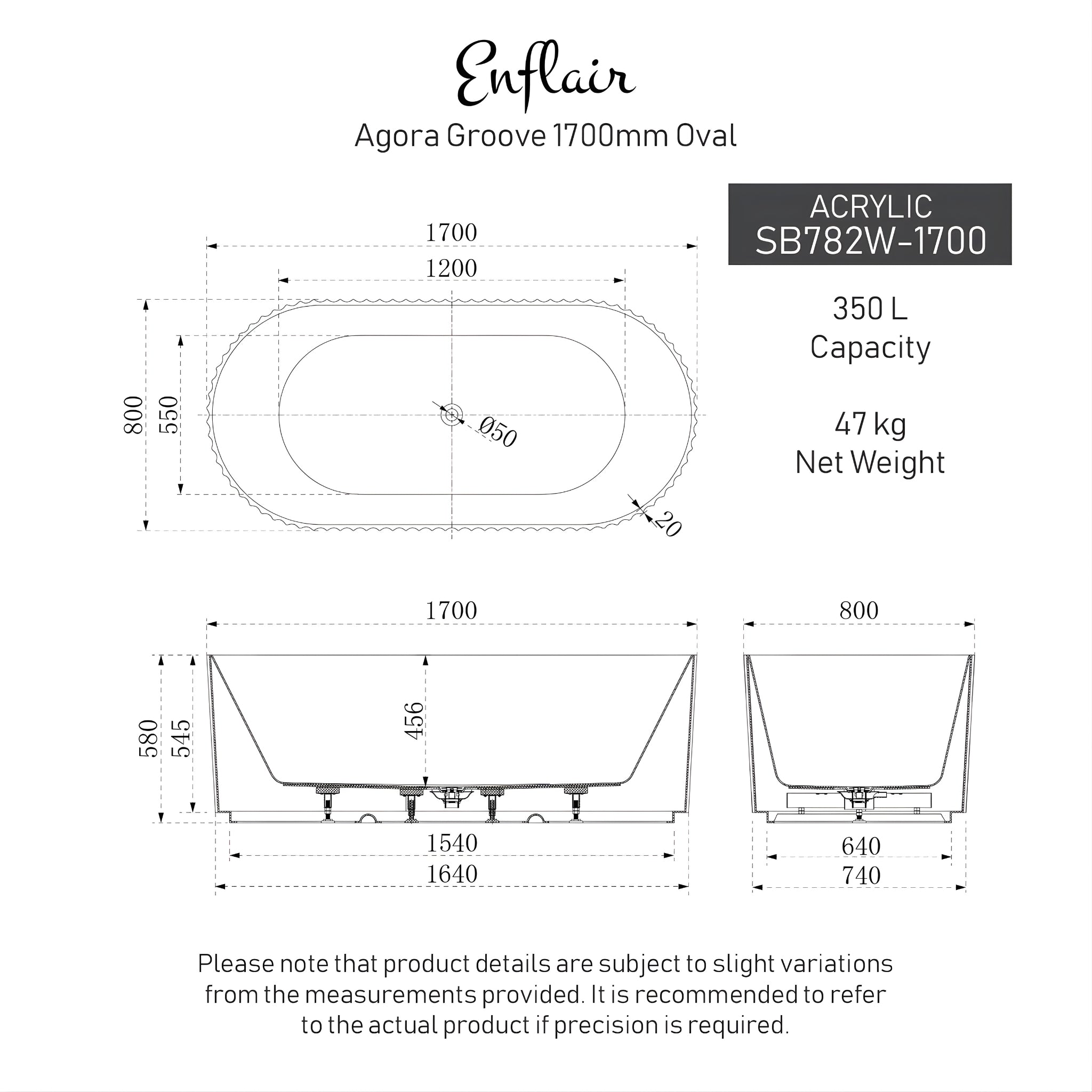 ENFLAIR AGORA GROOVE FLUTED FREESTANDING BATHTUB MATTE BLACK (AVAILABLE IN 1500MM AND 1700MM)
