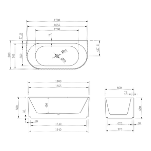 ENFLAIR BRIGHTON GROOVE FREESTANDING BACK TO WALL BATHTUB GLOSS WHITE 1700MM