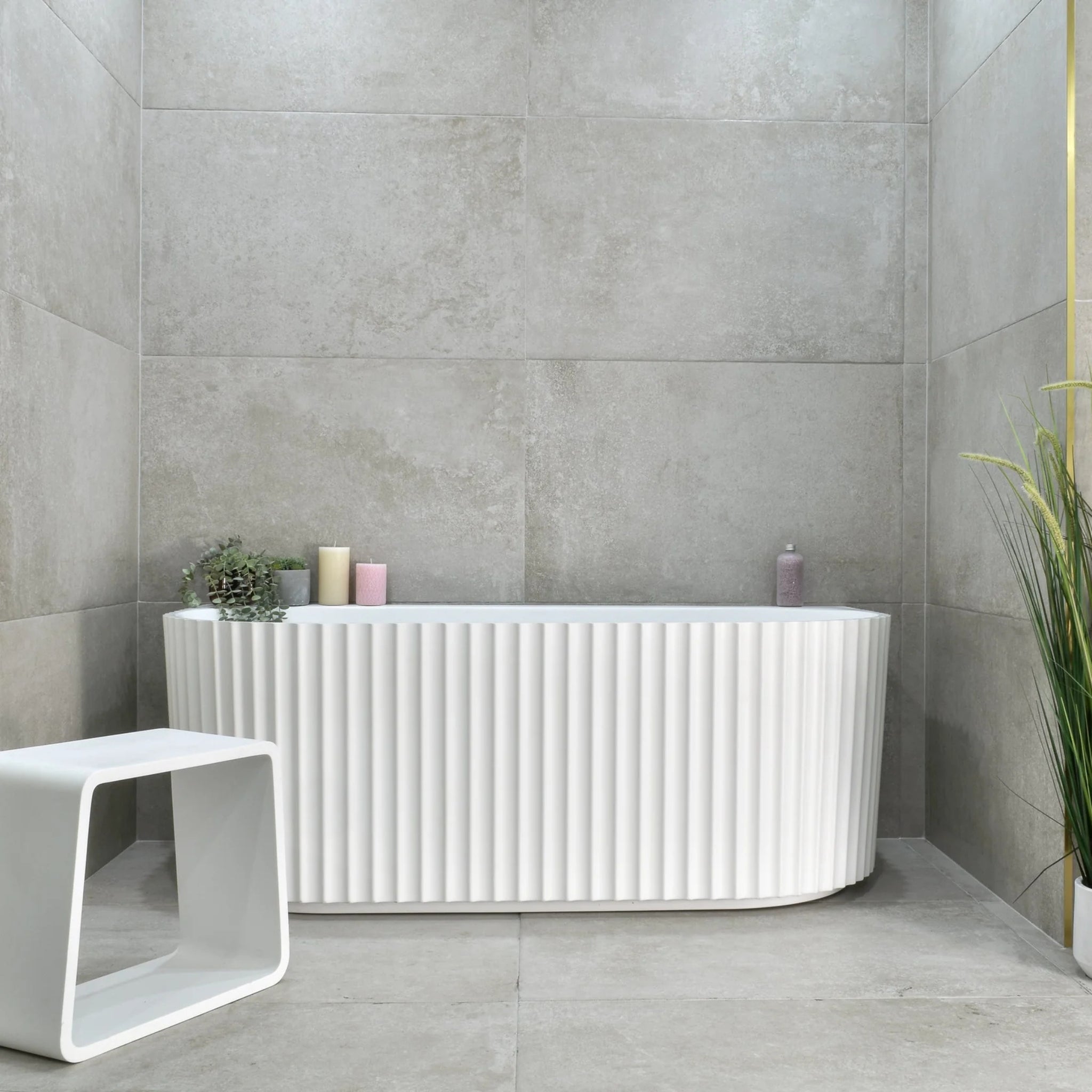 ENFLAIR AGORA GROOVE FLUTED BACK TO WALL BATHTUB GLOSS WHITE (AVAILABLE IN 1500MM AND 1700MM)