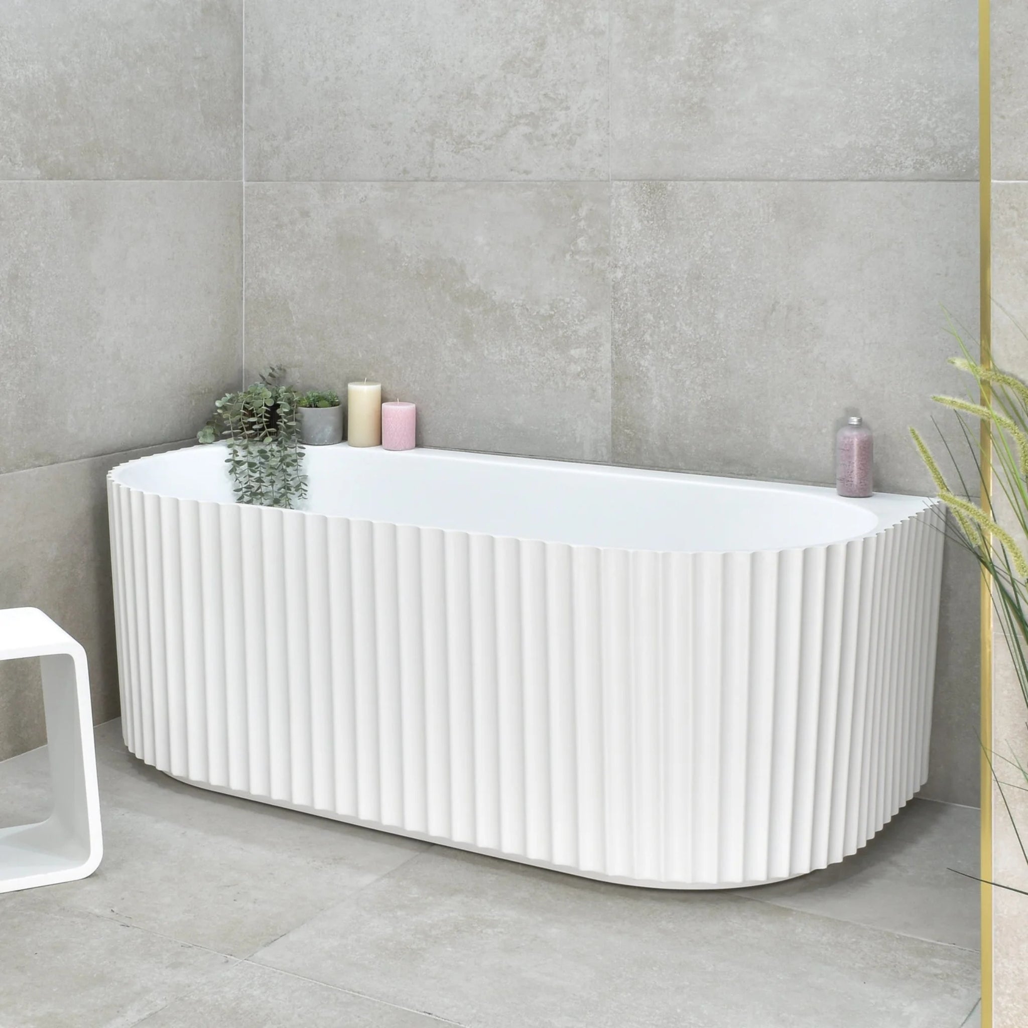 ENFLAIR AGORA GROOVE FLUTED BACK TO WALL BATHTUB GLOSS WHITE (AVAILABLE IN 1500MM AND 1700MM)