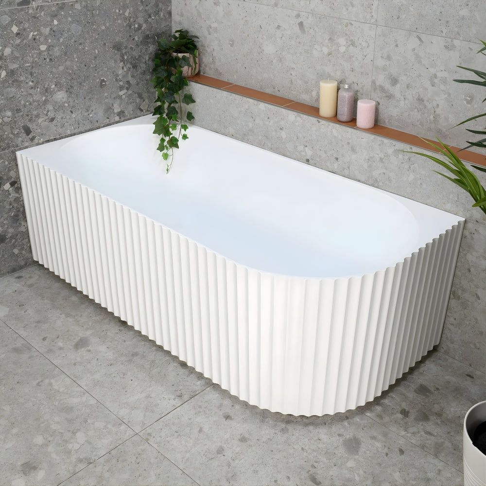 ENFLAIR AGORA GROOVE FLUTED LEFT CORNER BATHTUB GLOSS WHITE (AVAILABLE IN 1500MM AND 1700MM)