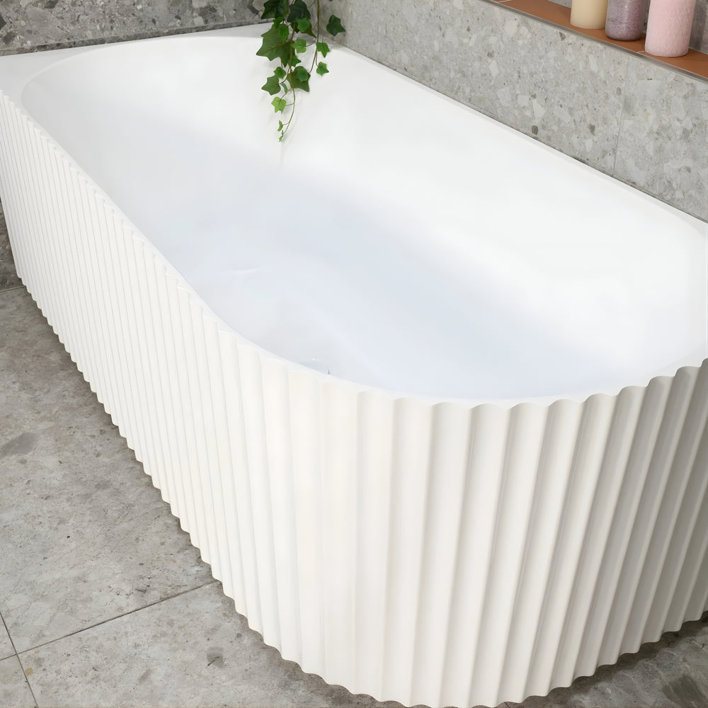 ENFLAIR AGORA GROOVE FLUTED LEFT CORNER BATHTUB GLOSS WHITE (AVAILABLE IN 1500MM AND 1700MM)