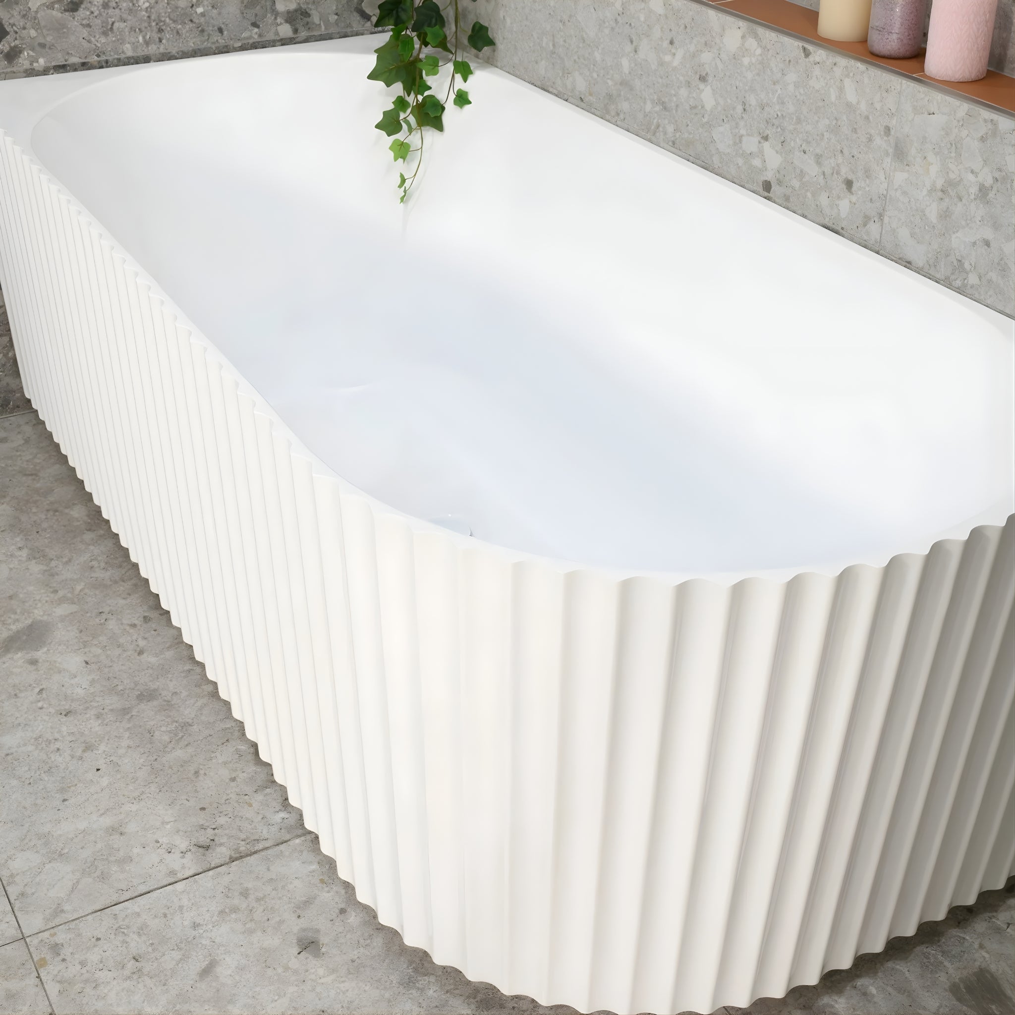ENFLAIR AGORA GROOVE FLUTED LEFT CORNER BATHTUB GLOSS WHITE (AVAILABLE IN 1500MM AND 1700MM)
