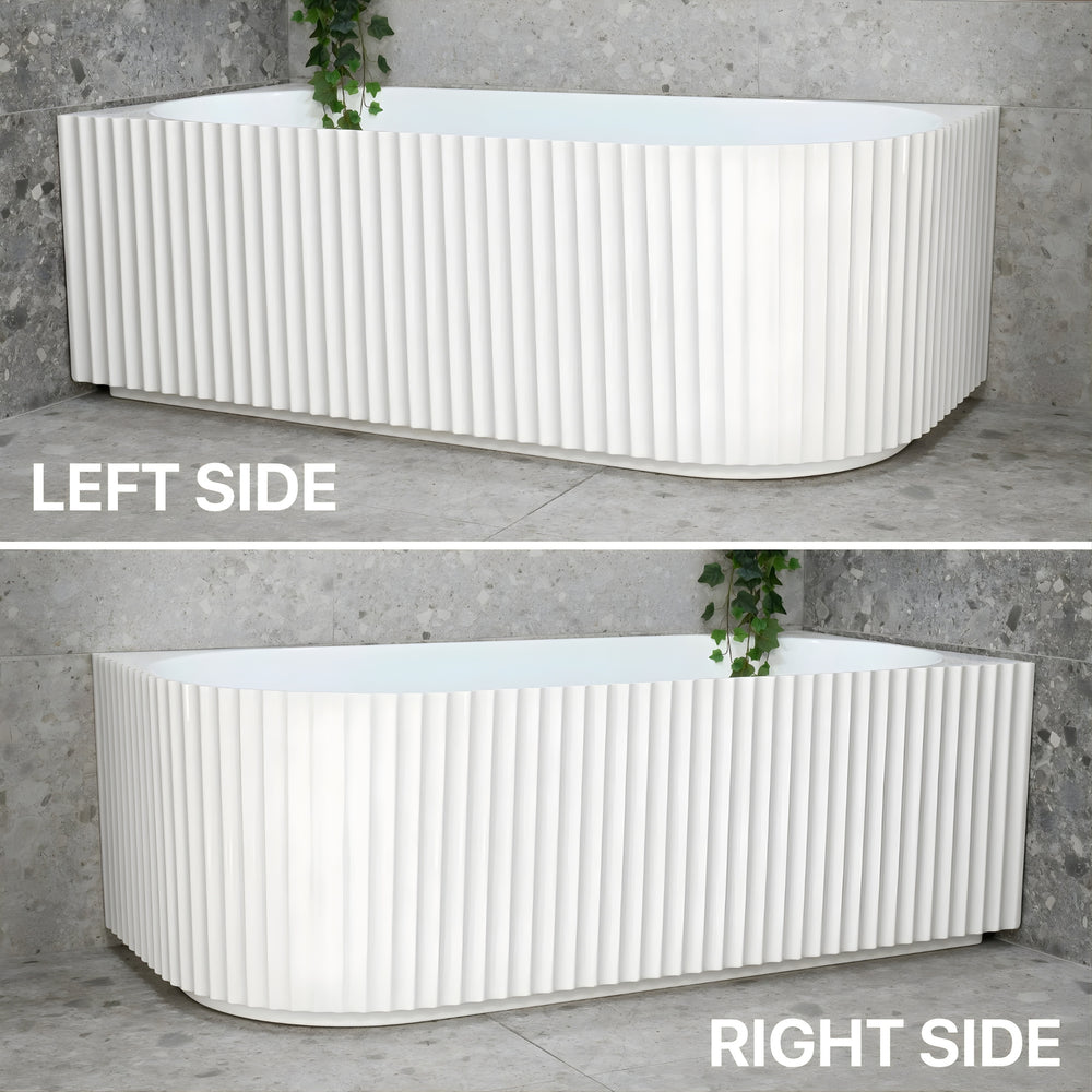ENFLAIR AGORA GROOVE FLUTED LEFT CORNER BATHTUB GLOSS WHITE (AVAILABLE IN 1500MM AND 1700MM)