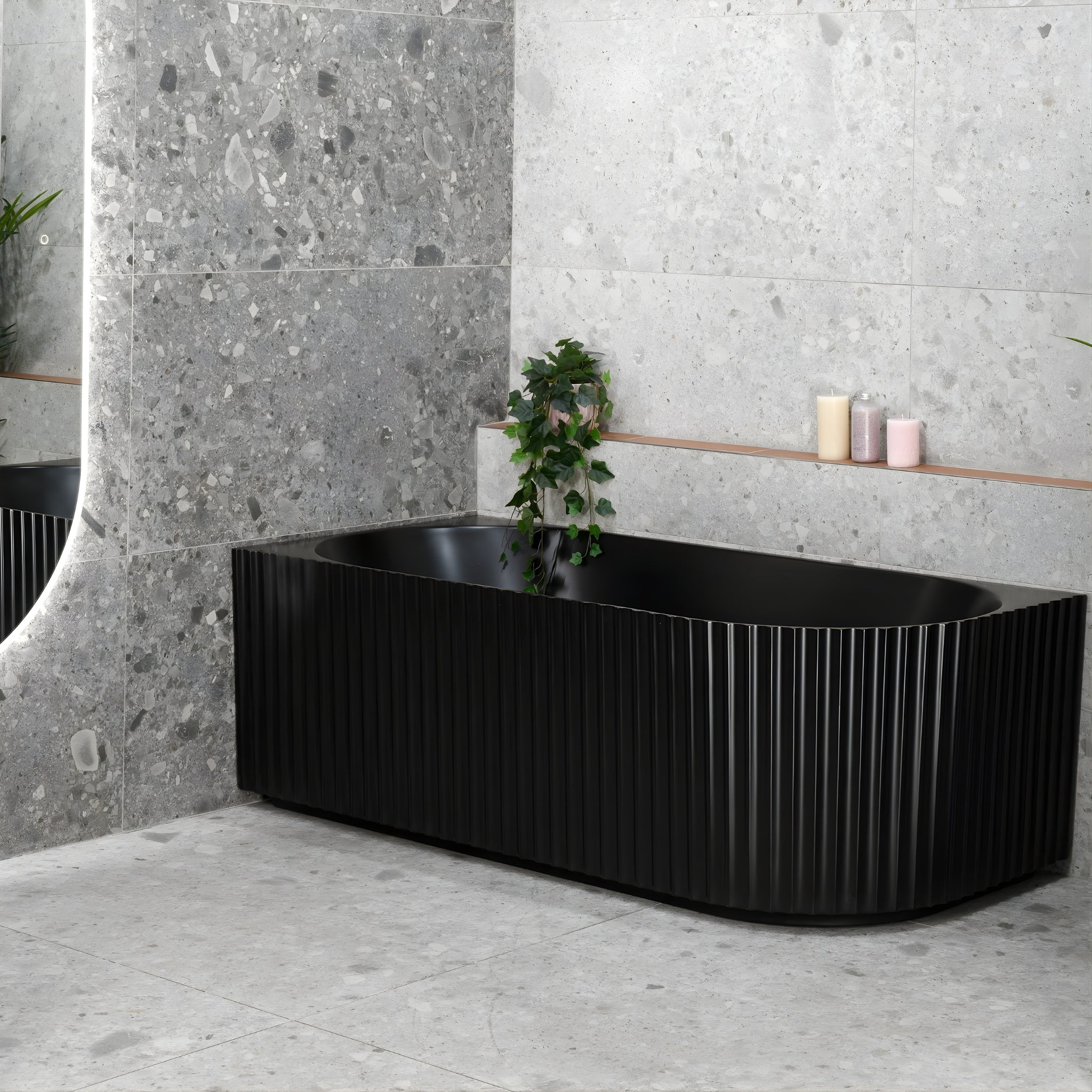 ENFLAIR AGORA GROOVE FLUTED LEFT CORNER BATHTUB MATTE BLACK (AVAILABLE IN 1500MM AND 1700MM)