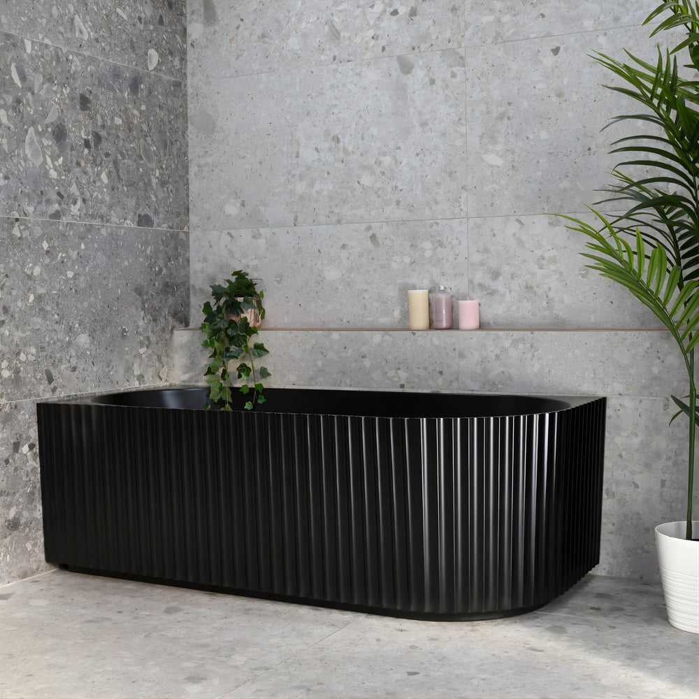 ENFLAIR AGORA GROOVE FLUTED LEFT CORNER BATHTUB MATTE BLACK (AVAILABLE IN 1500MM AND 1700MM)