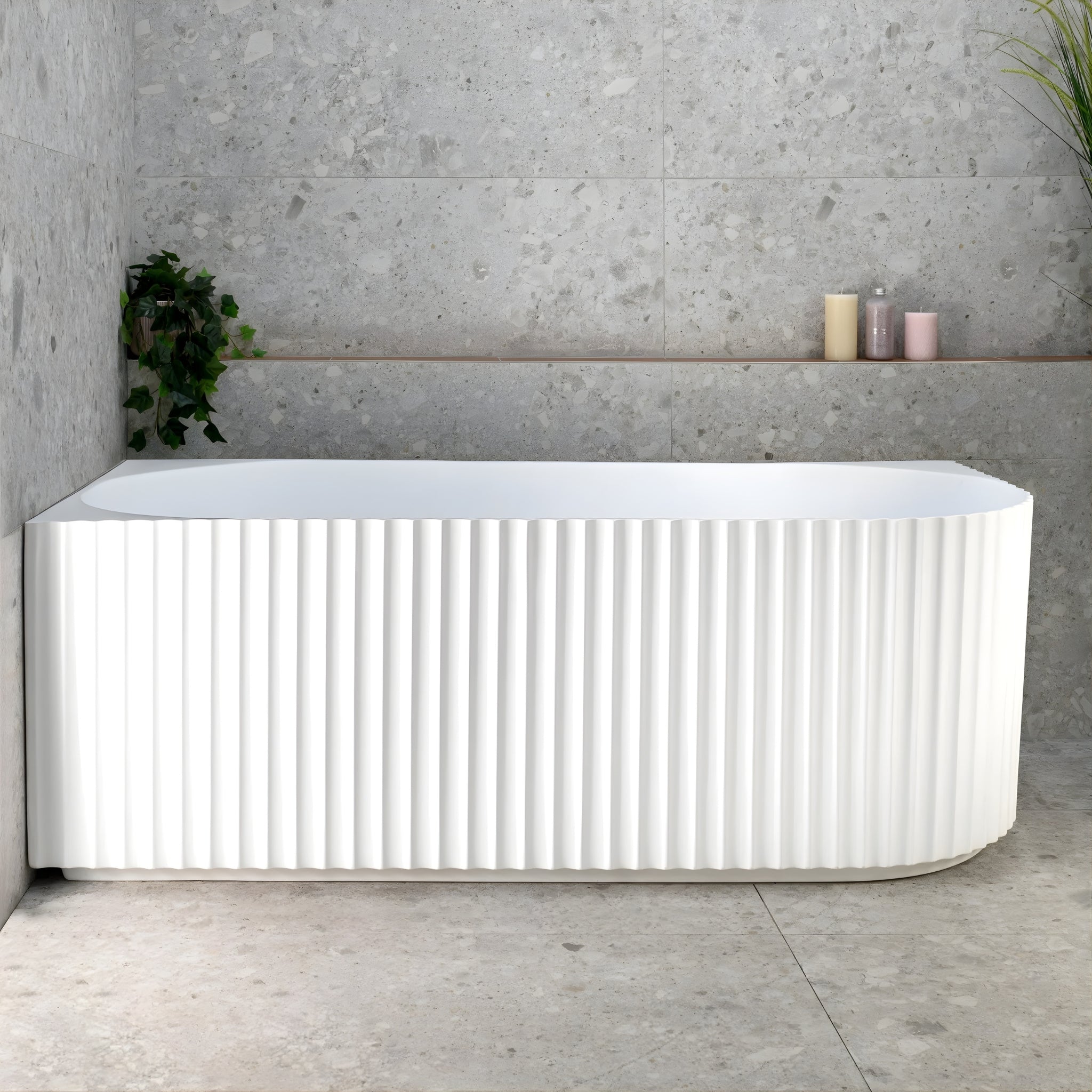 ENFLAIR AGORA GROOVE FLUTED LEFT CORNER BATHTUB MATTE WHITE (AVAILABLE IN 1500MM AND 1700MM)