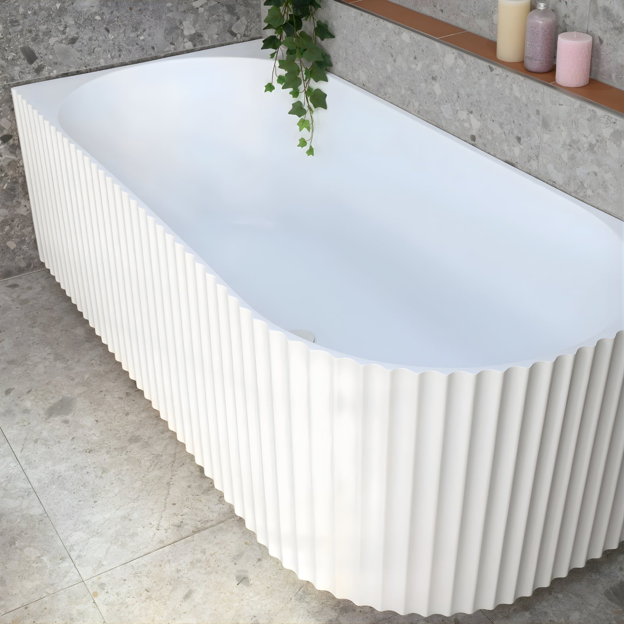 ENFLAIR AGORA GROOVE FLUTED LEFT CORNER BATHTUB MATTE WHITE (AVAILABLE IN 1500MM AND 1700MM)