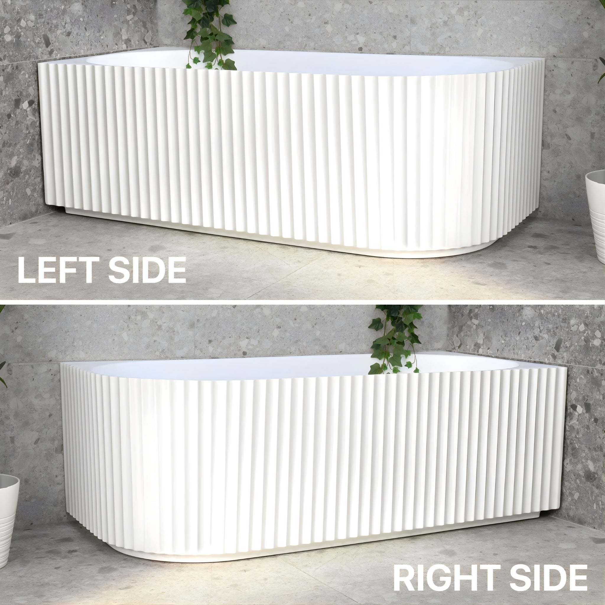 ENFLAIR AGORA GROOVE FLUTED RIGHT CORNER BATHTUB MATTE WHITE (AVAILABLE IN 1500MM AND 1700MM)