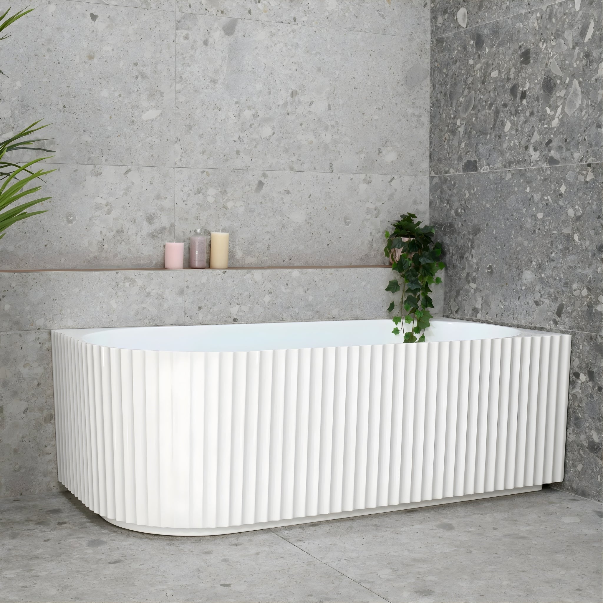 ENFLAIR AGORA GROOVE FLUTED RIGHT CORNER BATHTUB GLOSS WHITE (AVAILABLE IN 1500MM AND 1700MM)