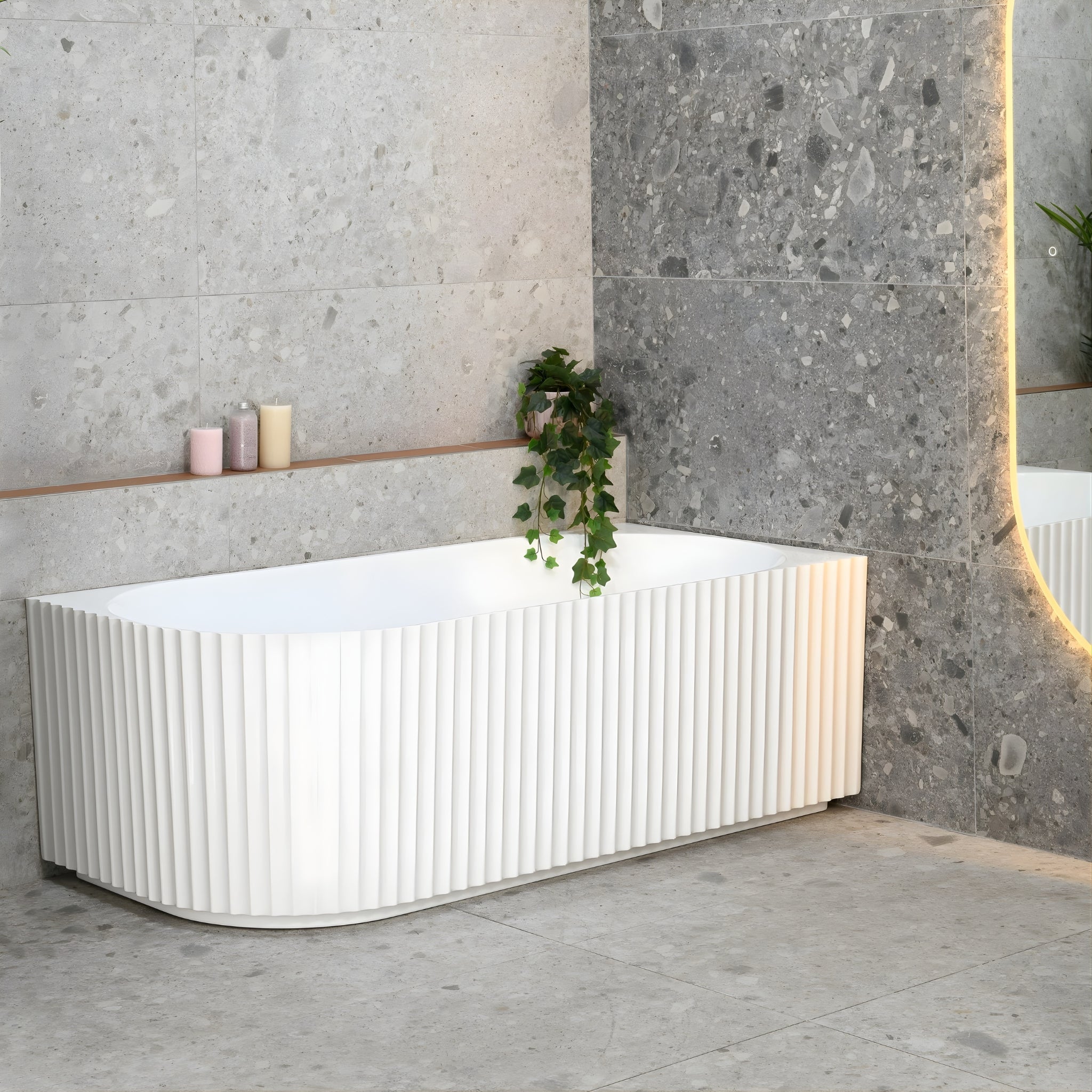 ENFLAIR AGORA GROOVE FLUTED RIGHT CORNER BATHTUB GLOSS WHITE (AVAILABLE IN 1500MM AND 1700MM)