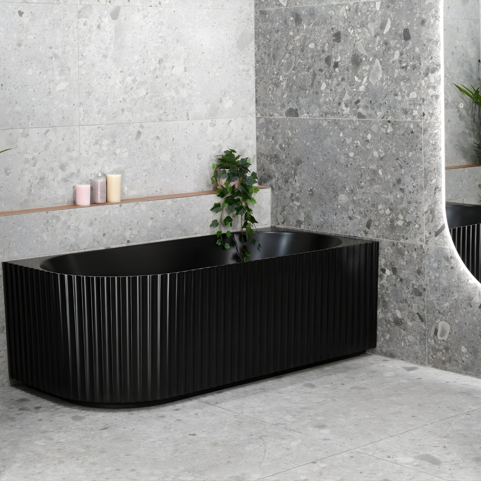ENFLAIR AGORA GROOVE FLUTED RIGHT CORNER BATHTUB MATTE BLACK (AVAILABLE IN 1500MM AND 1700MM)