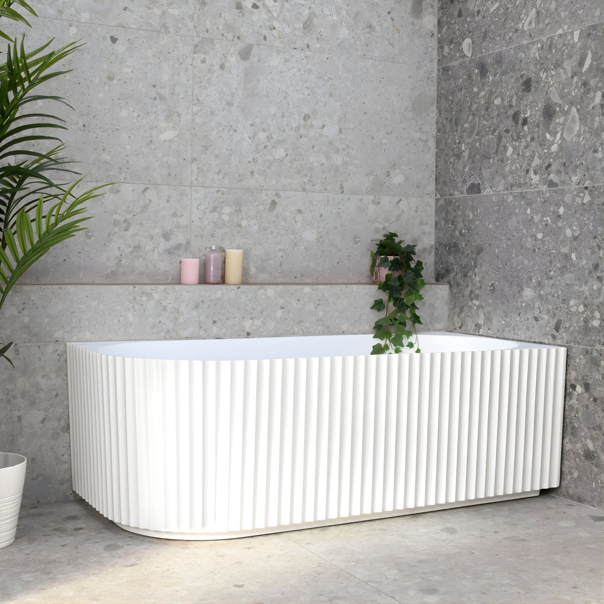 ENFLAIR AGORA GROOVE FLUTED RIGHT CORNER BATHTUB MATTE WHITE (AVAILABLE IN 1500MM AND 1700MM)