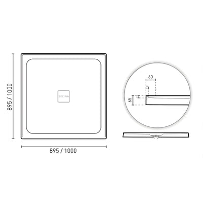 DECINA LUNA CENTRE WASTE SHOWER BASE GLOSS WHITE (AVAILABLE IN 900MM AND 1000MM)