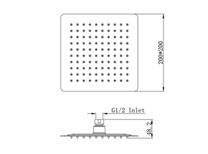 Linsol Scala 200mm Square Shower Head - Line Drawing