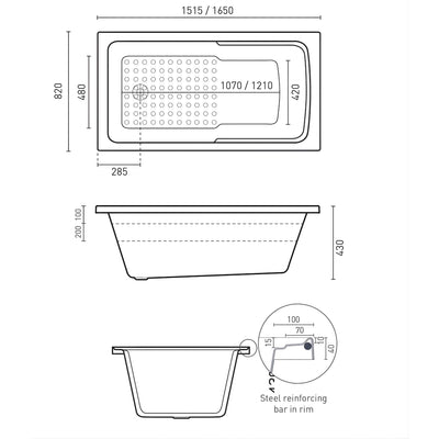 DECINA SCARLET INSET BATH GLOSS WHITE (AVAILABLE IN 1510MM AND 1638MM)