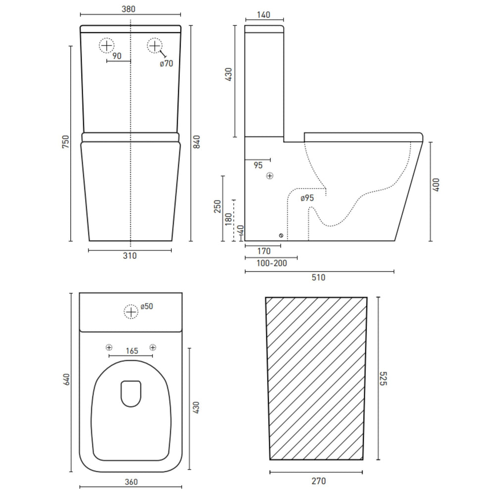 DECINA SAN DIEGO RIMLESS UNIVERSAL BACK-TO-WALL TOILET SUITE GLOSS WHITE