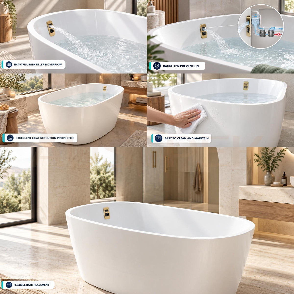 SEIMA LIMNI 101 FREESTANDING BATHTUB WITH SMARTFILL SYSTEM GLOSS WHITE (AVAILABLE IN 1500MM AND 1700MM)