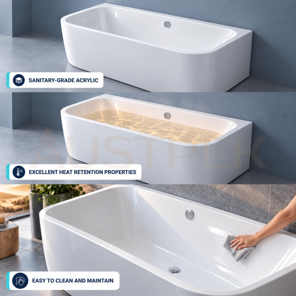 SEIMA PLATI 130 BACK-TO-WALL BATHTUB WITH OVERFLOW GLOSS WHITE (AVAILABLE IN 1500MM AND 1700MM)