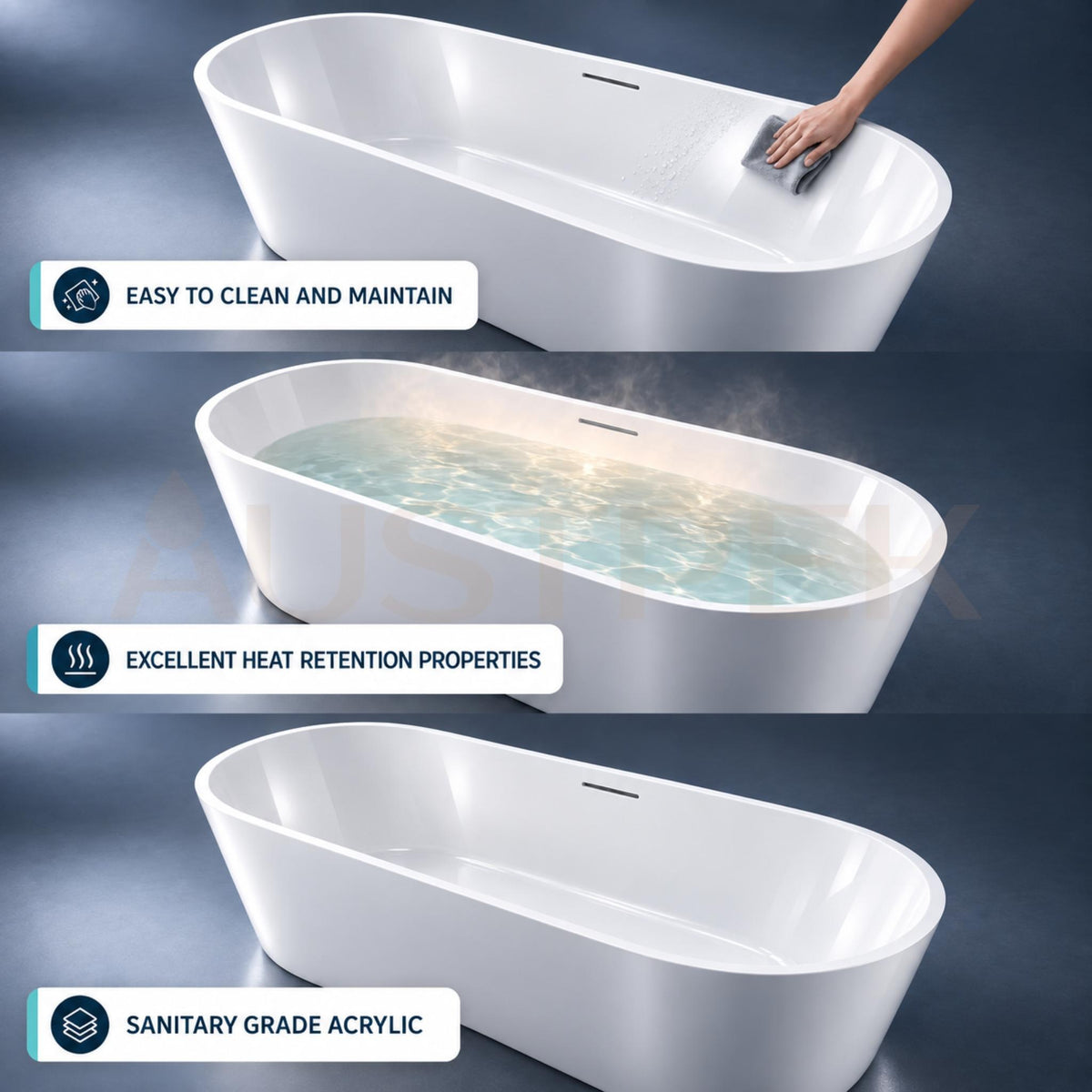 SEIMA SYROS 105 FREESTANDING BATHTUB WITH OVERFLOW GLOSS WHITE (AVAILABLE IN 1500MM AND 1700MM)