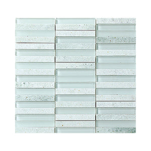 EVERSTONE GLASSTONE GREEN OPAL BLEND MIXED 15X100MM RECTANGLE MOSAIC TILE (PER BOX)