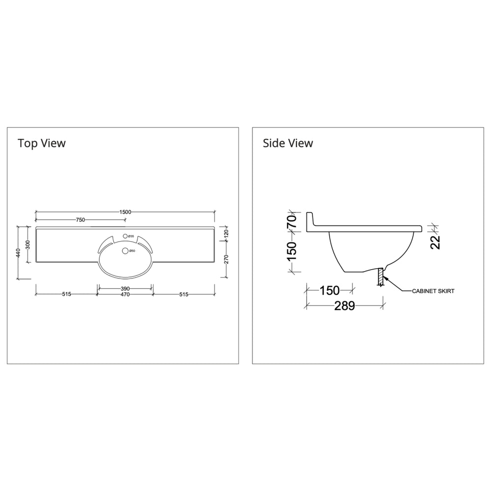 DUROCLASS SUPREME FORWARD GLOSS WHITE SINGLE BOWL SEMI-RECESSED VANITY TOP (MULTIPLE SIZES AVAILABLE)