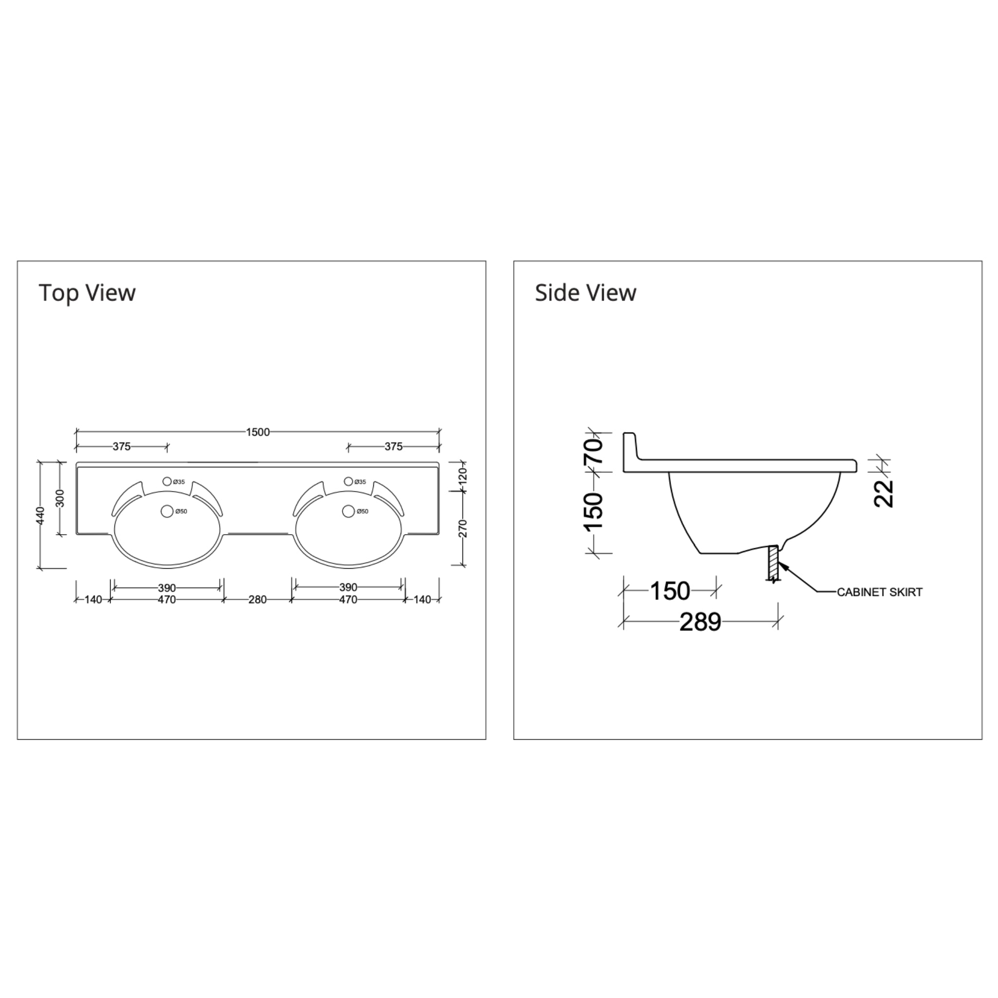 DUROCLASS SUPREME FORWARD GLOSS WHITE DOUBLE BOWL SEMI-RECESSED VANITY TOP (MULTIPLE SIZES AVAILABLE)