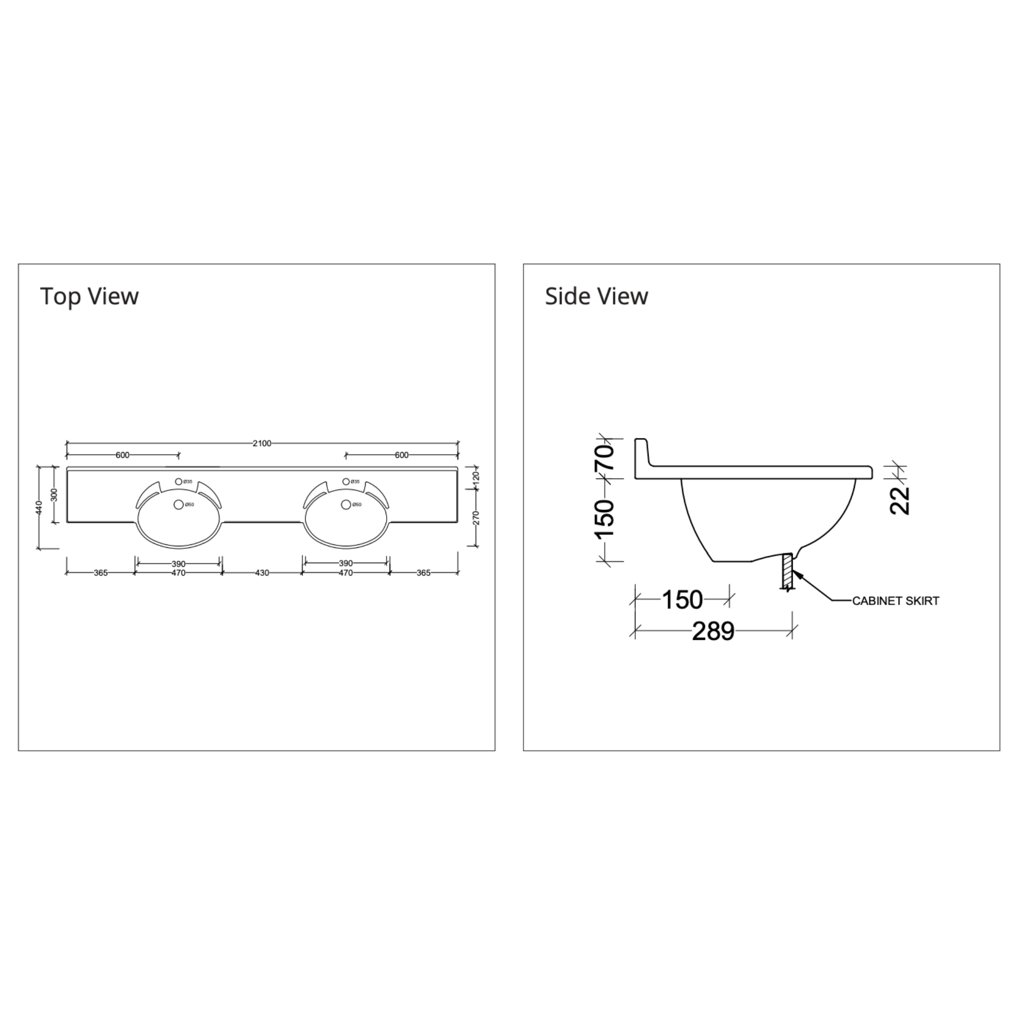 DUROCLASS SUPREME FORWARD GLOSS WHITE DOUBLE BOWL SEMI-RECESSED VANITY TOP (MULTIPLE SIZES AVAILABLE)