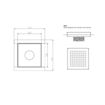 BELLA VISTA ZENON SQUARE PATTERN MINI SHOWER GRATE 170MM STAINLESS STEEL