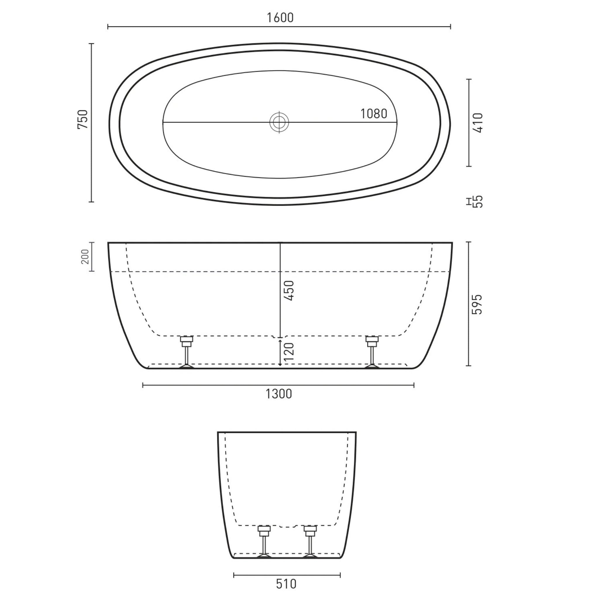 DECINA SHERATON FREESTANDING BATH GLOSS WHITE 1600MM
