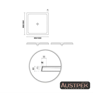 DECINA PRELUDE CENTRE OUTLET SHOWER BASE GLOSS WHITE (AVAILABLE IN 895MM AND 1000MM)