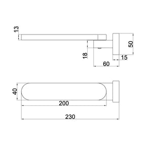 Linsol Shenay S2 Swivel Wall Bath Spout 230mm Chrome - Technical Drawing