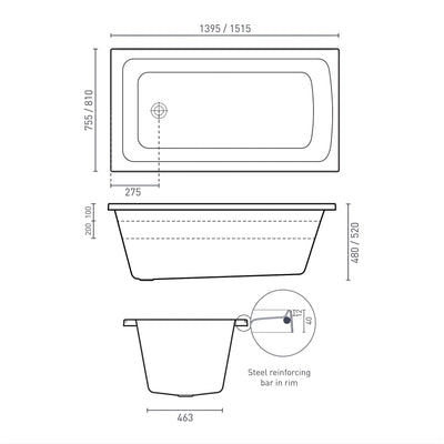 DECINA SHENSEKI INSET CONTOUR SPA BATH GLOSS WHITE (AVAILABLE IN 1395MM AND 1515MM) WITH 12-JETS