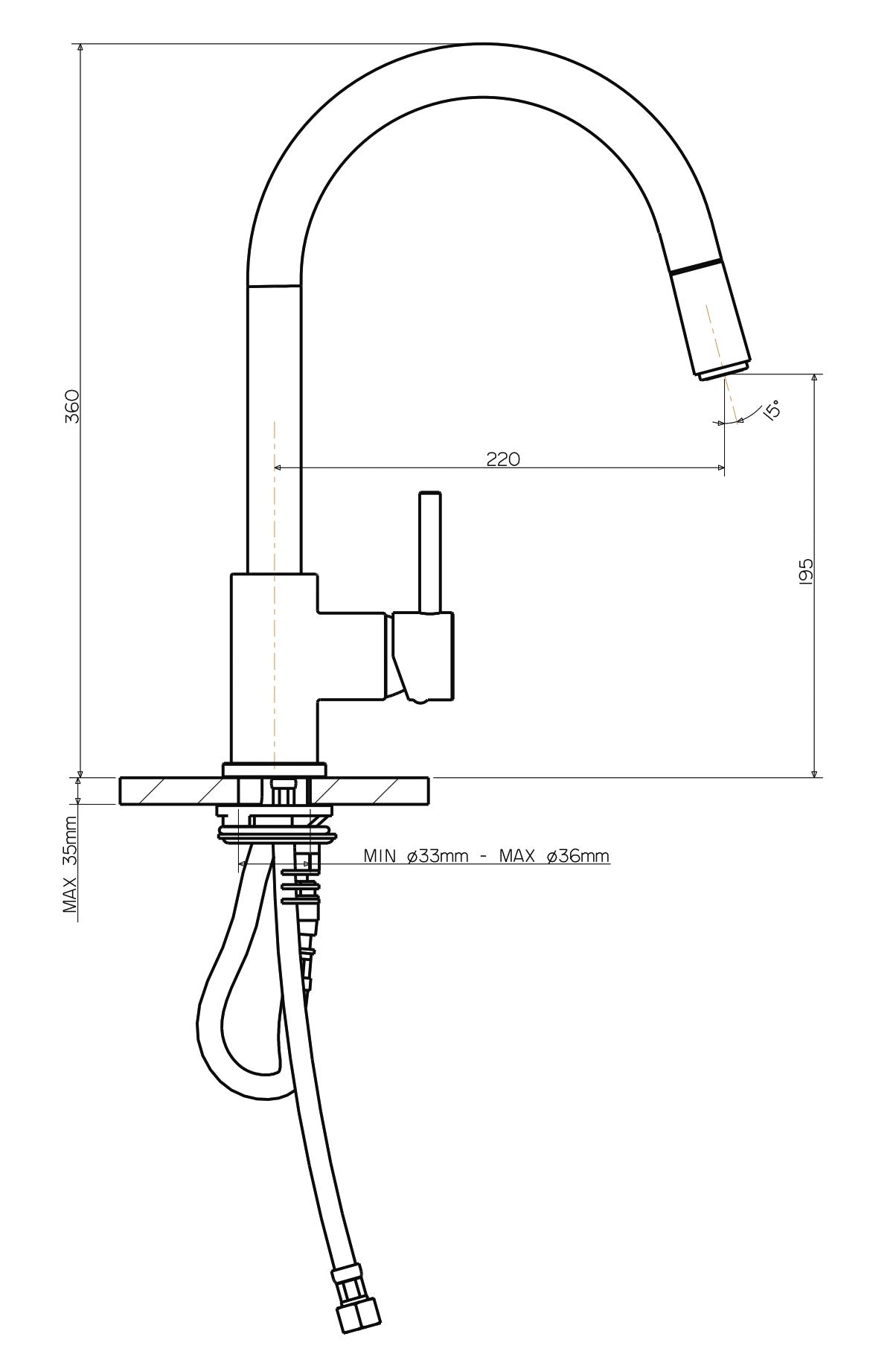 ARMANDO VICARIO PULL-OUT SINK MIXER 360MM BLACK