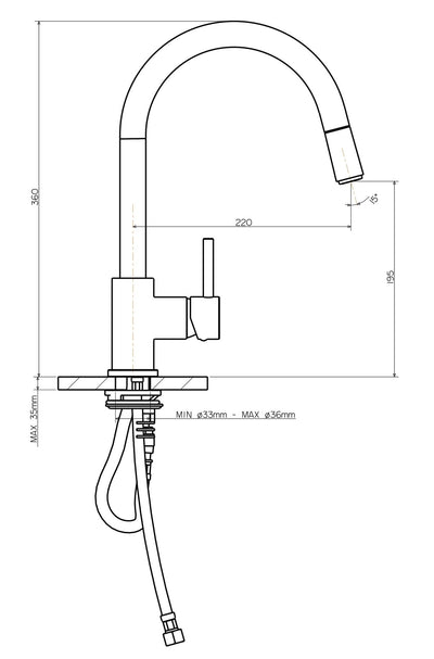 ARMANDO VICARIO PULL-OUT SINK MIXER 360MM BLACK